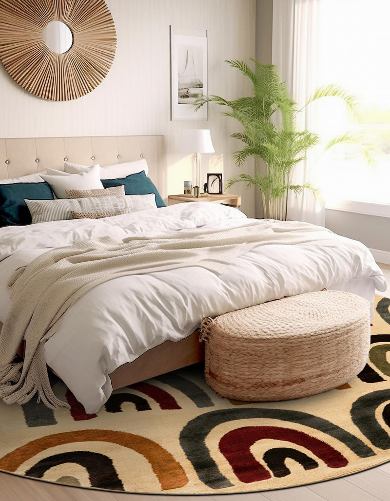 Bistro Lounge Collection Area Rug - Breve Round Cream lifestyle 34
