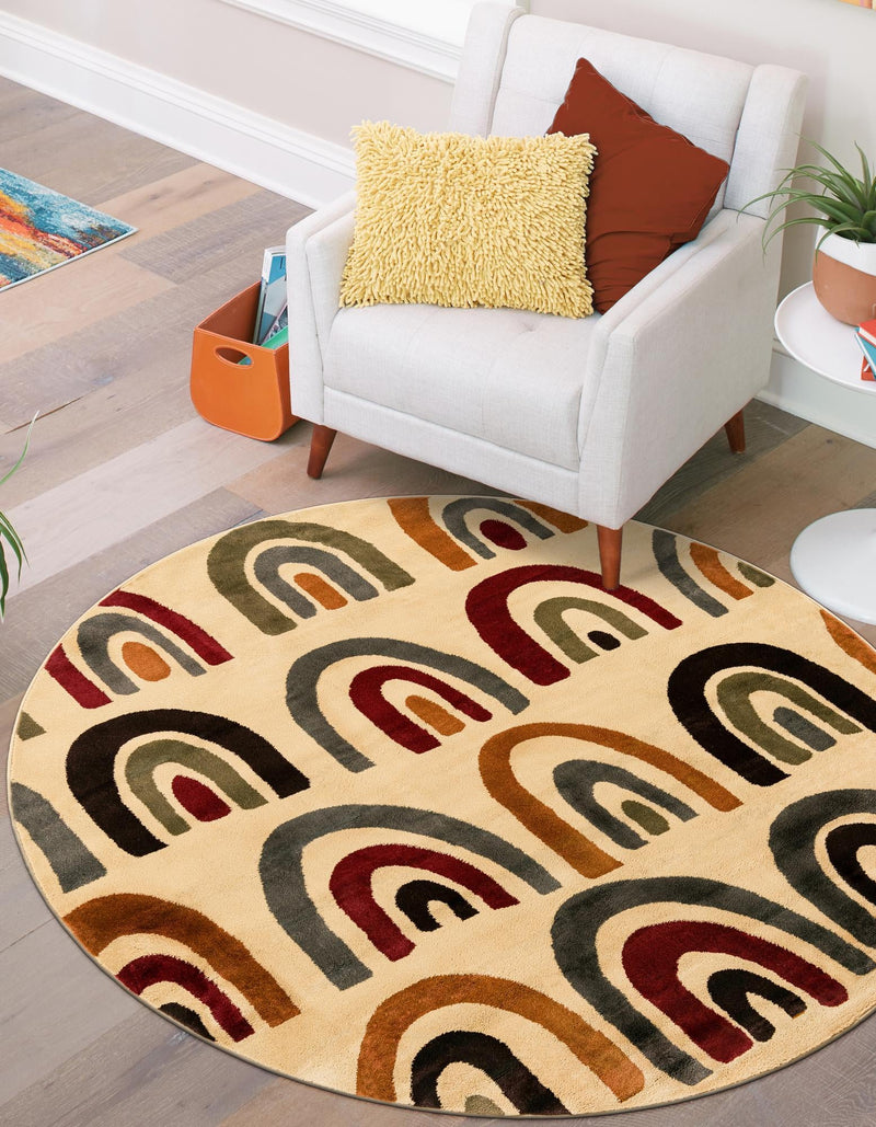 Bistro Lounge Collection Area Rug - Breve Round Cream lifestyle 35