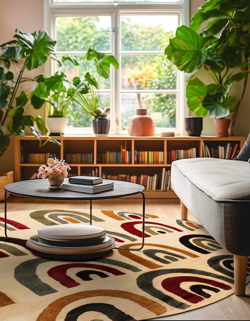 Bistro Lounge Collection Area Rug - Breve Round Cream lifestyle 36