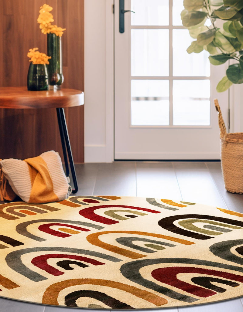 Bistro Lounge Collection Area Rug - Breve Round Cream lifestyle 37