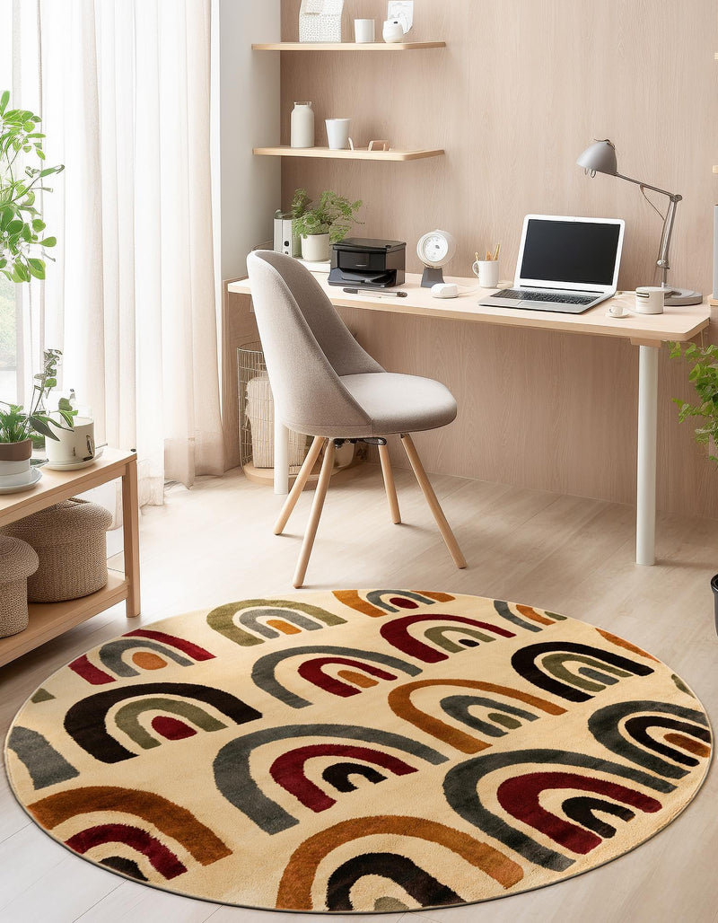 Bistro Lounge Collection Area Rug - Breve Round Cream lifestyle 39