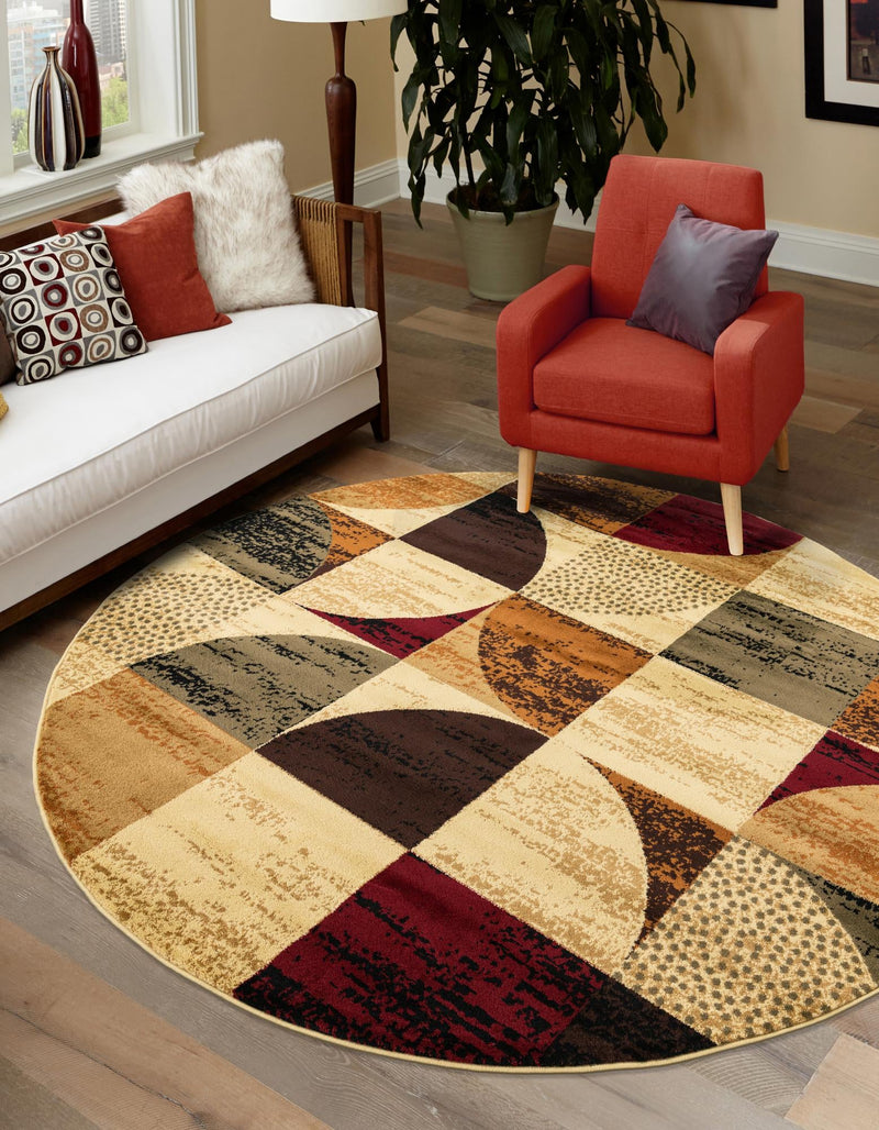 Bistro Lounge Collection Area Rug - Mocha Round Multi lifestyle 25