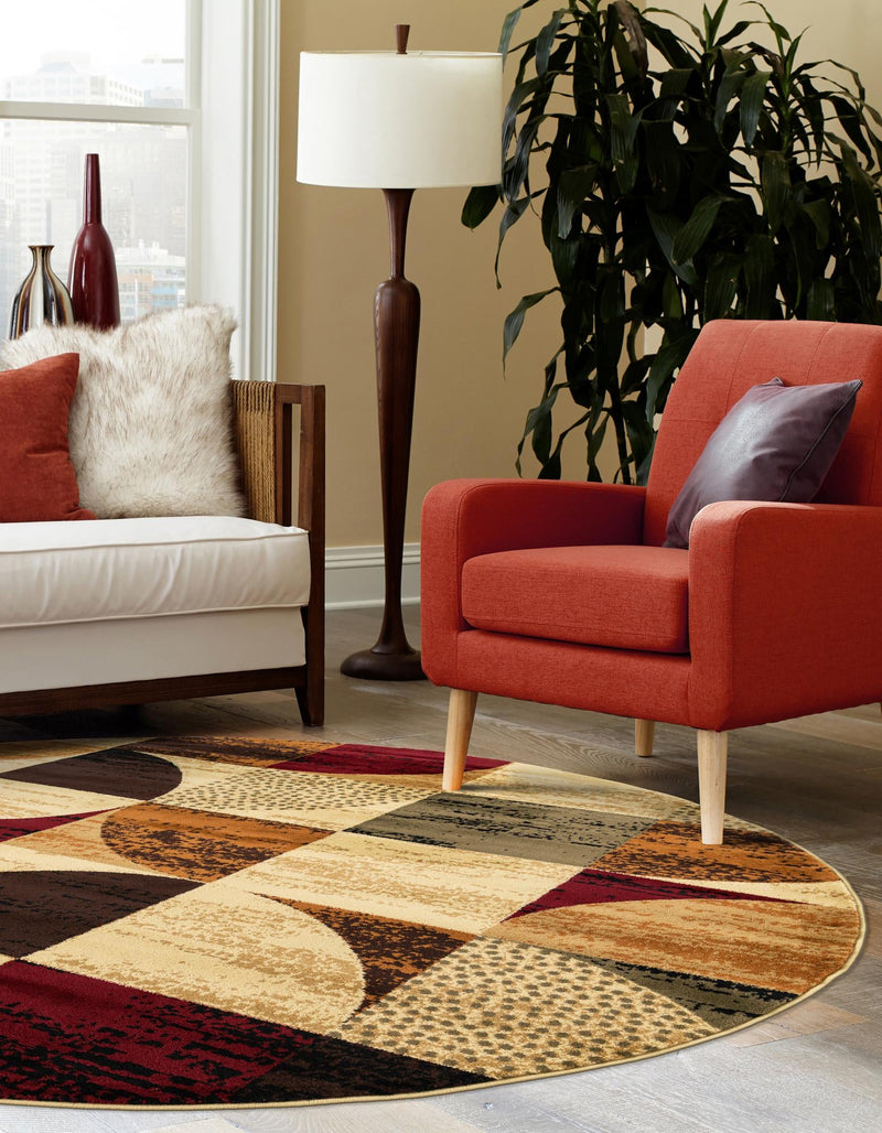 Bistro Lounge Collection Area Rug - Mocha Round Multi lifestyle 30