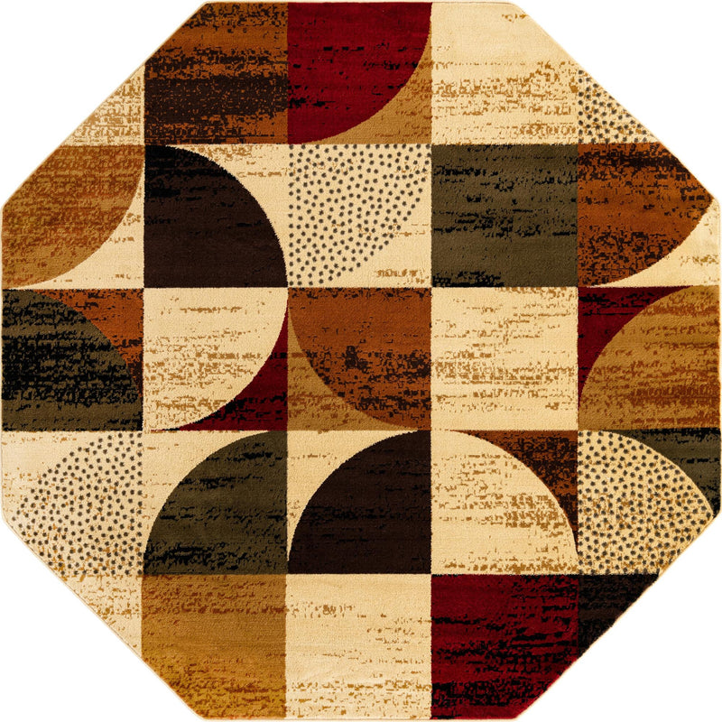 Bistro Lounge Collection Area Rug - Mocha Octagon Multi lifestyle 22