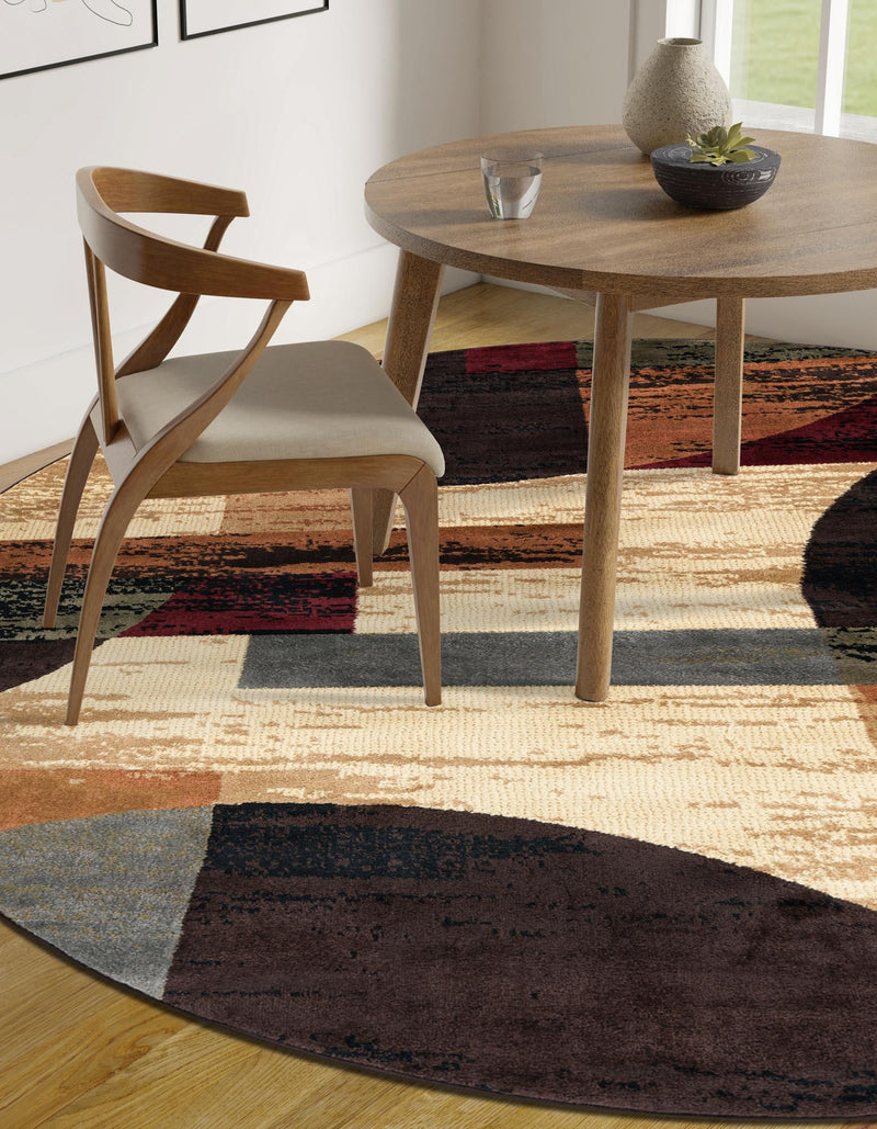 Bistro Lounge Collection Area Rug - Latte Round Multi lifestyle 34