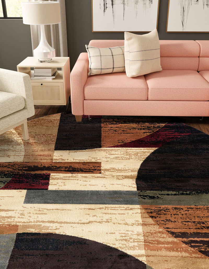 Bistro Lounge Collection Area Rug - Latte Round Multi lifestyle 36