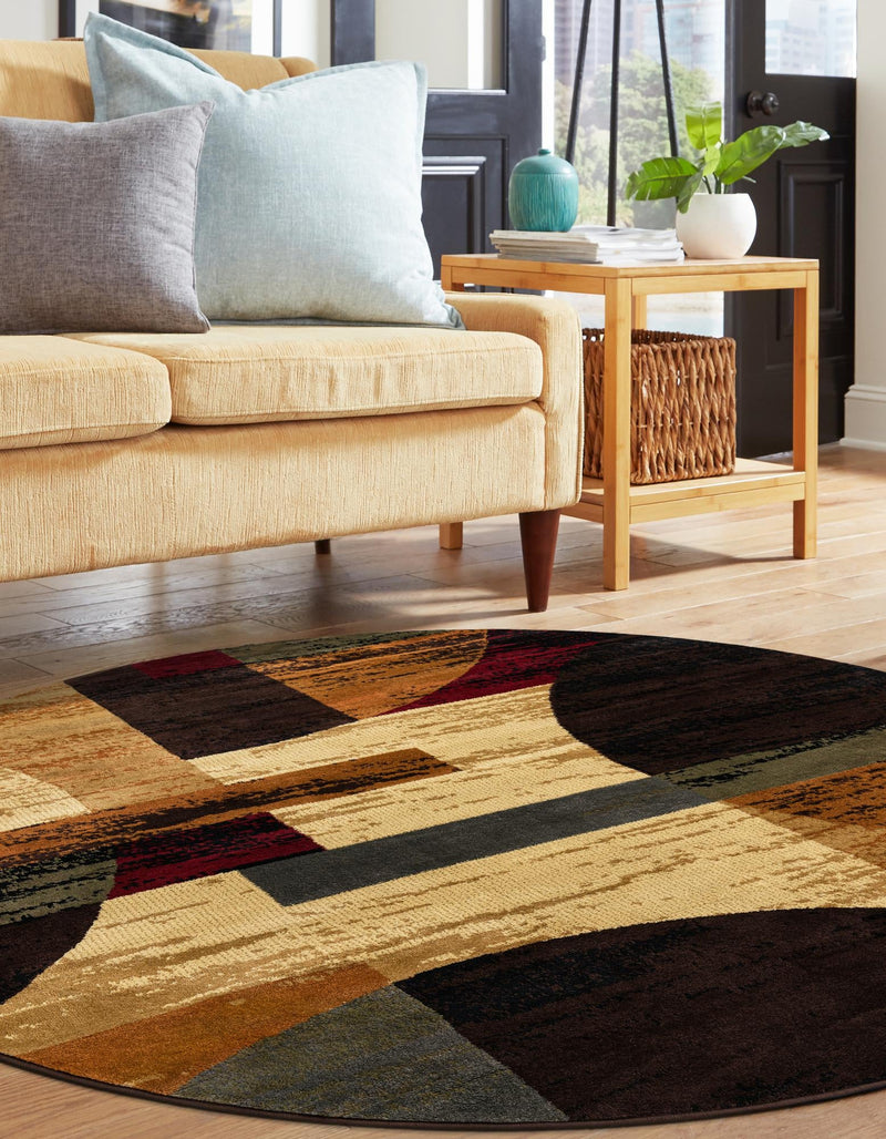 Bistro Lounge Collection Area Rug - Latte Round Multi lifestyle 38