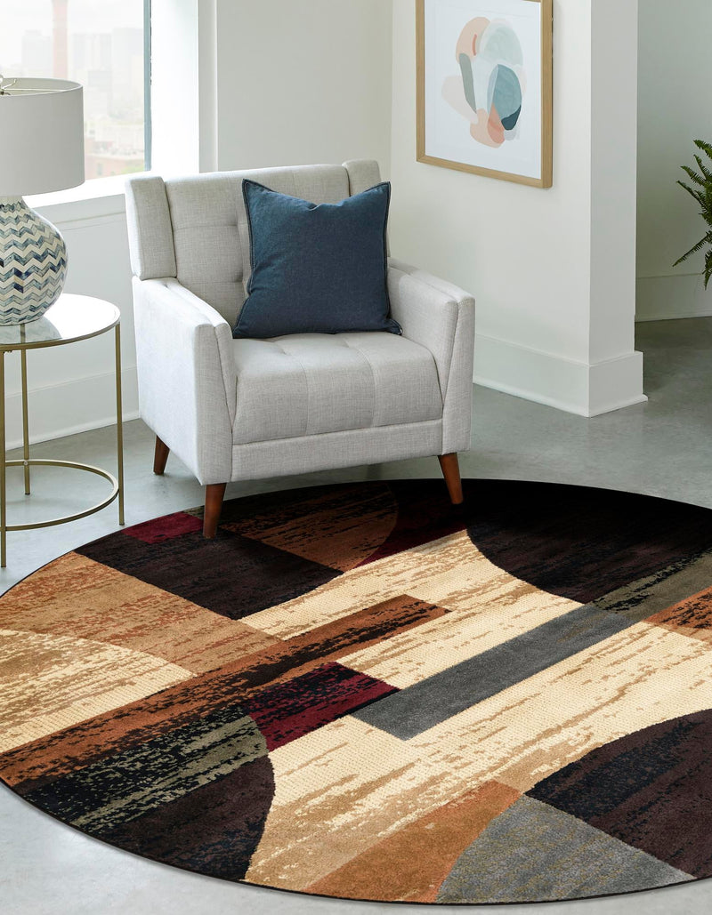 Bistro Lounge Collection Area Rug - Latte Round Multi lifestyle 40
