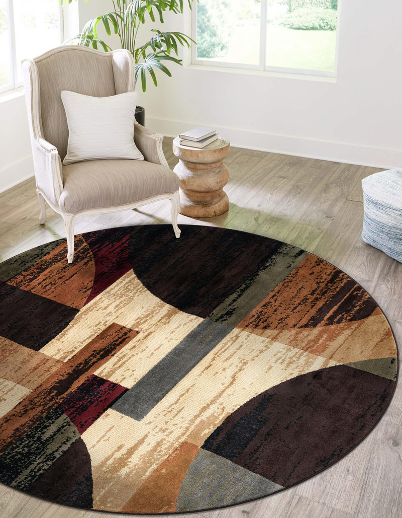 Bistro Lounge Collection Area Rug - Latte Round Multi lifestyle 42