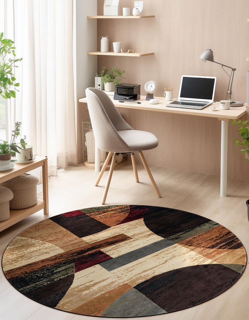 Bistro Lounge Collection Area Rug - Latte Round Multi lifestyle 46