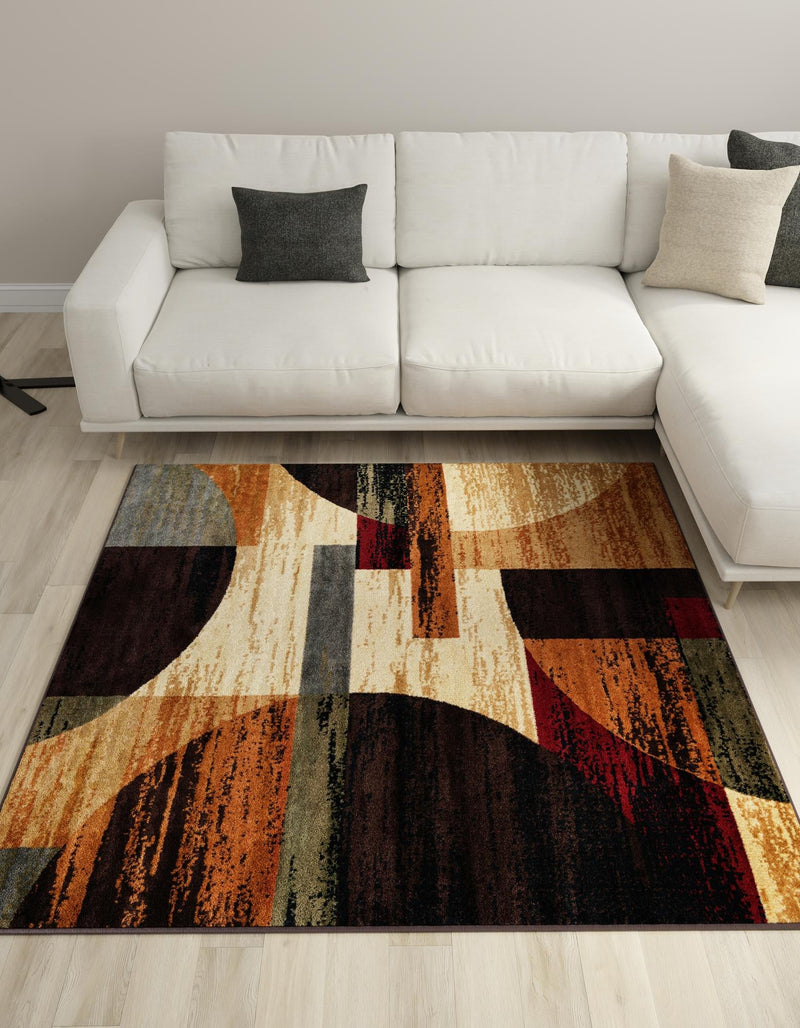 Bistro Lounge Collection Area Rug - Latte Square Multi lifestyle 32
