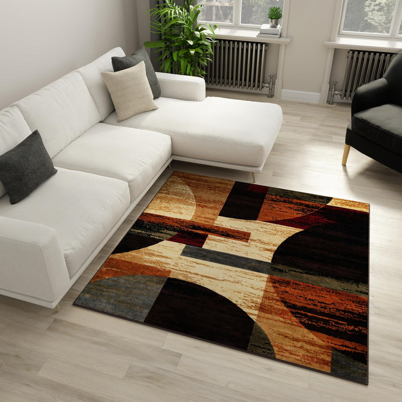 Bistro Lounge Collection Area Rug - Latte Square Multi lifestyle 99