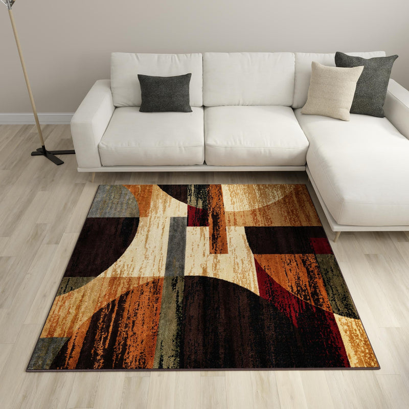 Bistro Lounge Collection Area Rug - Latte Square Multi lifestyle 105