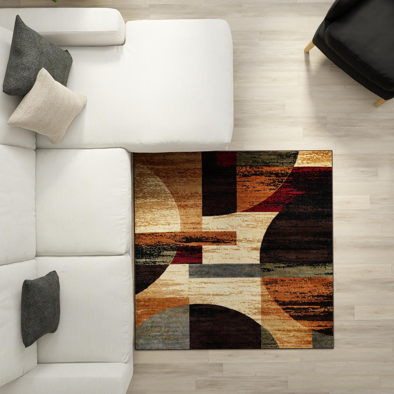 Bistro Lounge Collection Area Rug - Latte Square Multi lifestyle 106