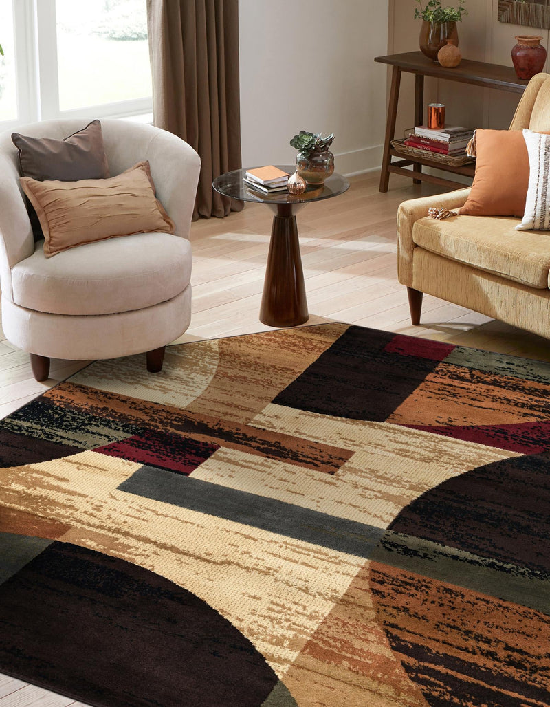 Bistro Lounge Collection Area Rug - Latte Octagon Multi lifestyle 23
