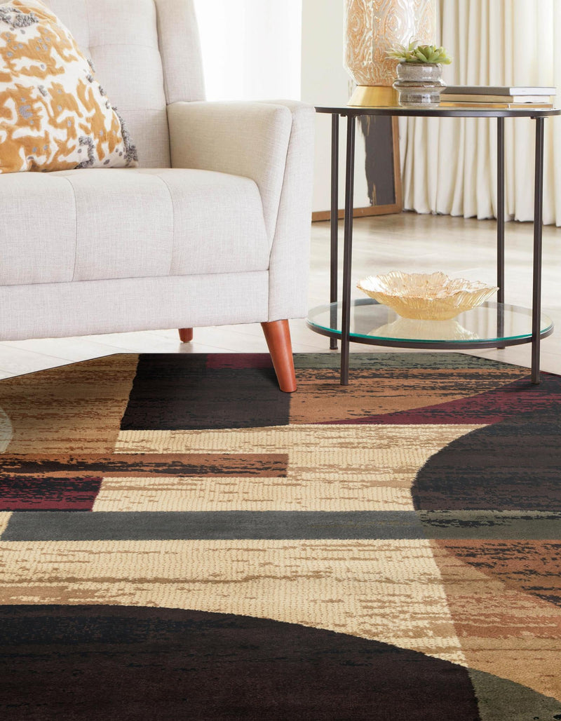 Bistro Lounge Collection Area Rug - Latte Octagon Multi lifestyle 28