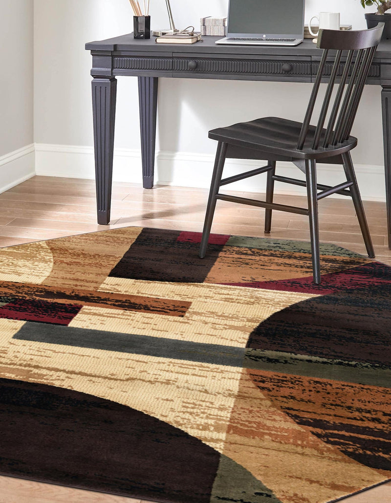 Bistro Lounge Collection Area Rug - Latte Octagon Multi lifestyle 33