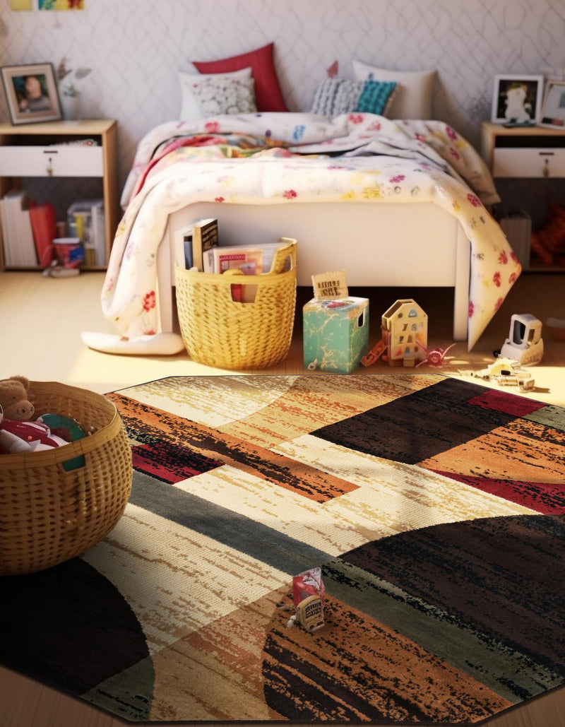 Bistro Lounge Collection Area Rug - Latte Octagon Multi lifestyle 35