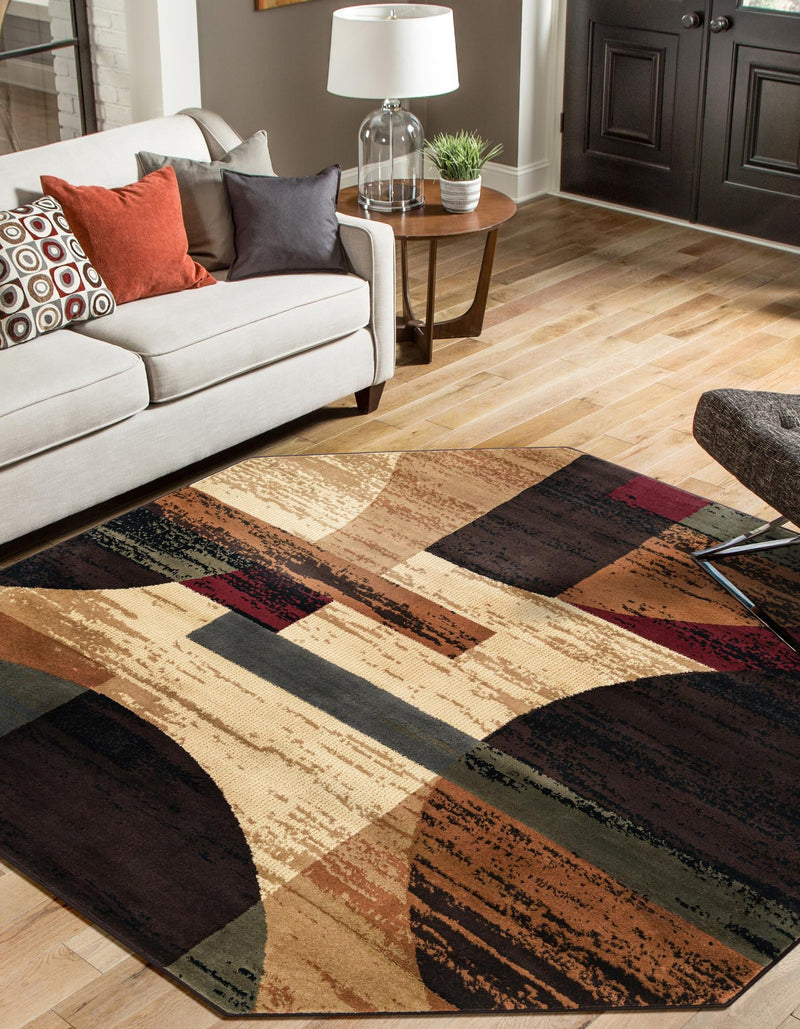 Bistro Lounge Collection Area Rug - Latte Octagon Multi lifestyle 37