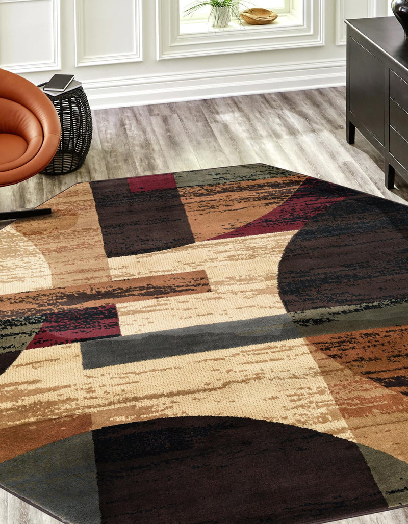 Bistro Lounge Collection Area Rug - Latte Octagon Multi lifestyle 39