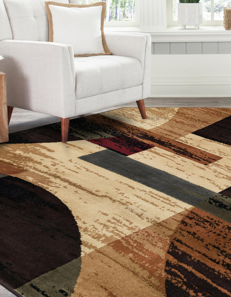 Bistro Lounge Collection Area Rug - Latte Octagon Multi lifestyle 41
