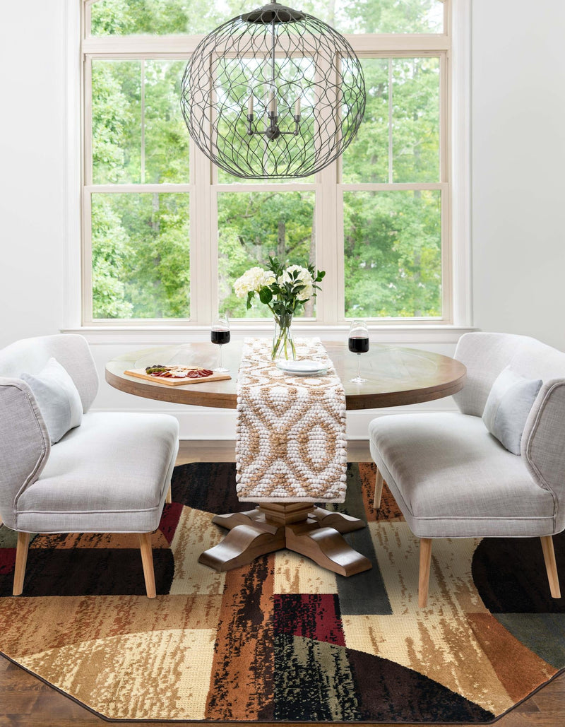 Bistro Lounge Collection Area Rug - Latte Octagon Multi lifestyle 45