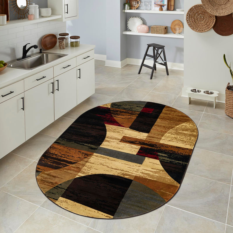 Bistro Lounge Collection Area Rug - Latte Oval Multi lifestyle 100