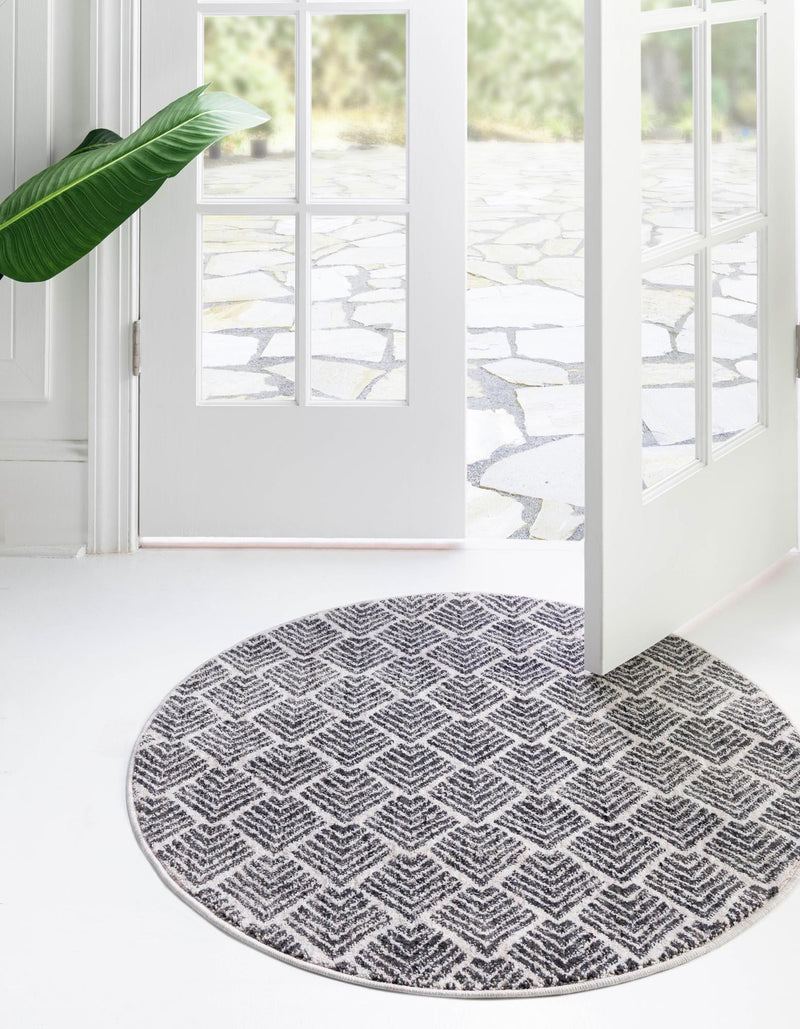 Geo Garden Lattice Collection Area Rug - Casablanca Round Charcoal Ivory lifestyle 45