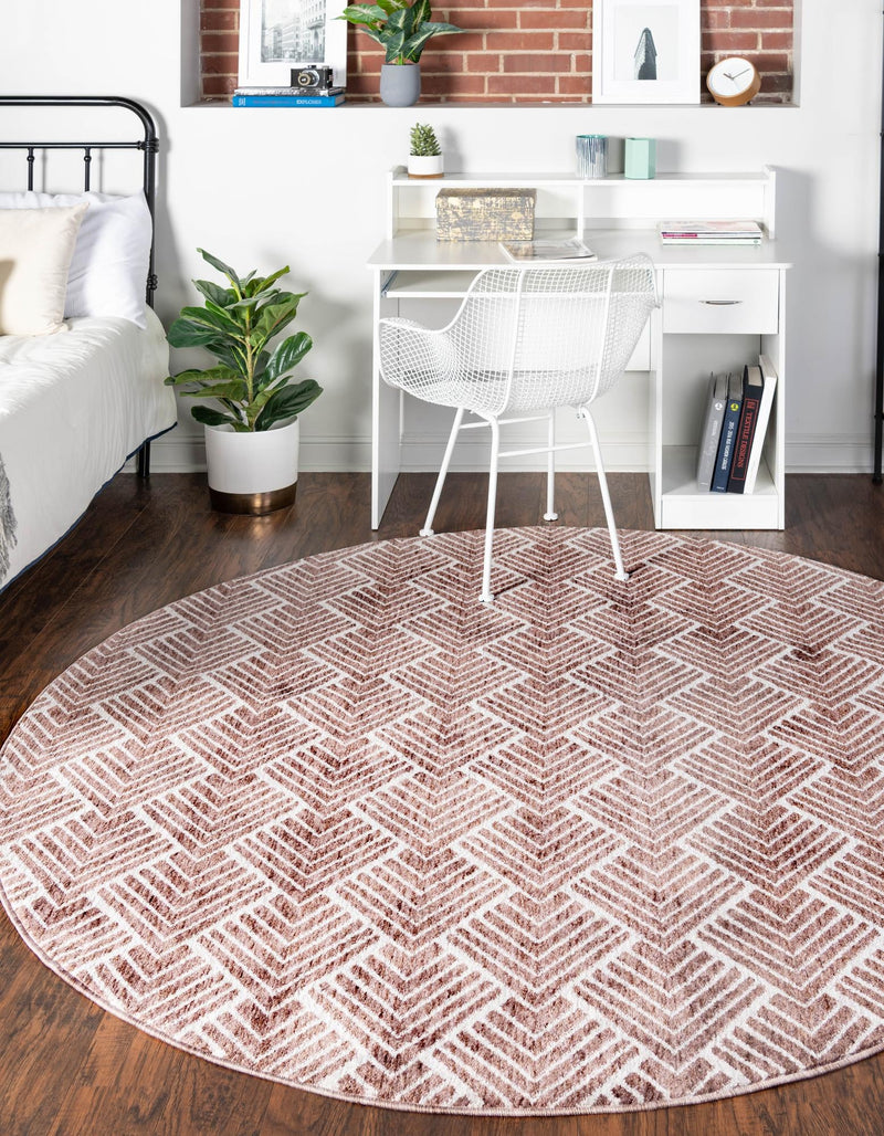 Geo Garden Lattice Collection Area Rug - Casablanca Round Dusty Rose lifestyle 80