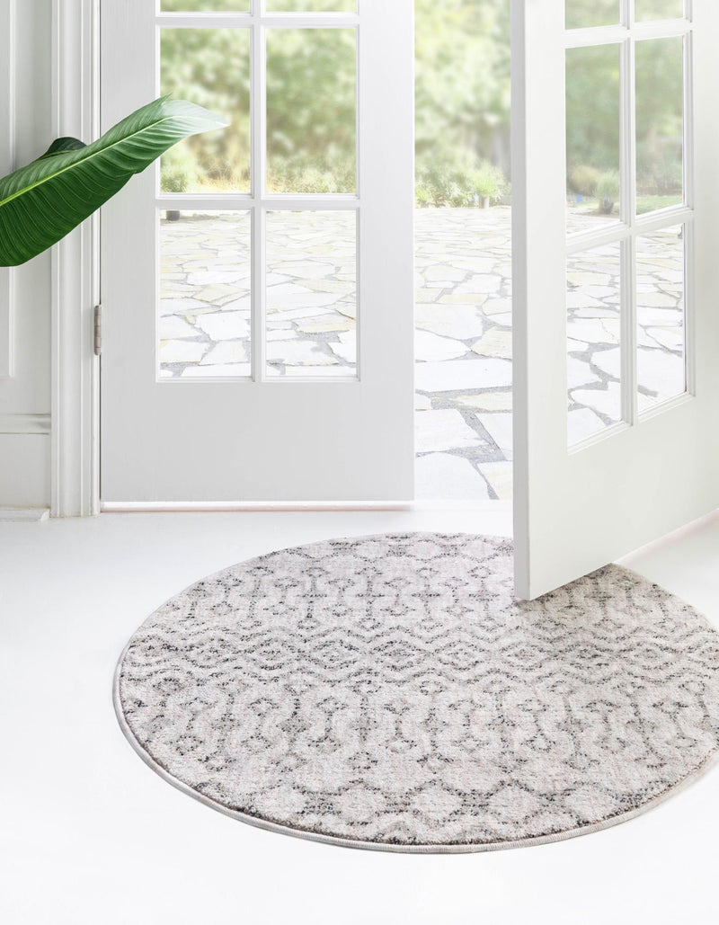 Geo Garden Lattice Collection Area Rug - Andalusia Round Ivory lifestyle 48