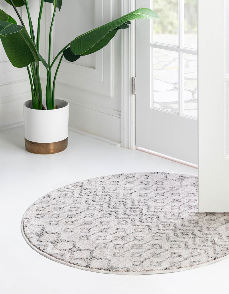 Geo Garden Lattice Collection Area Rug - Andalusia Round Ivory lifestyle 51