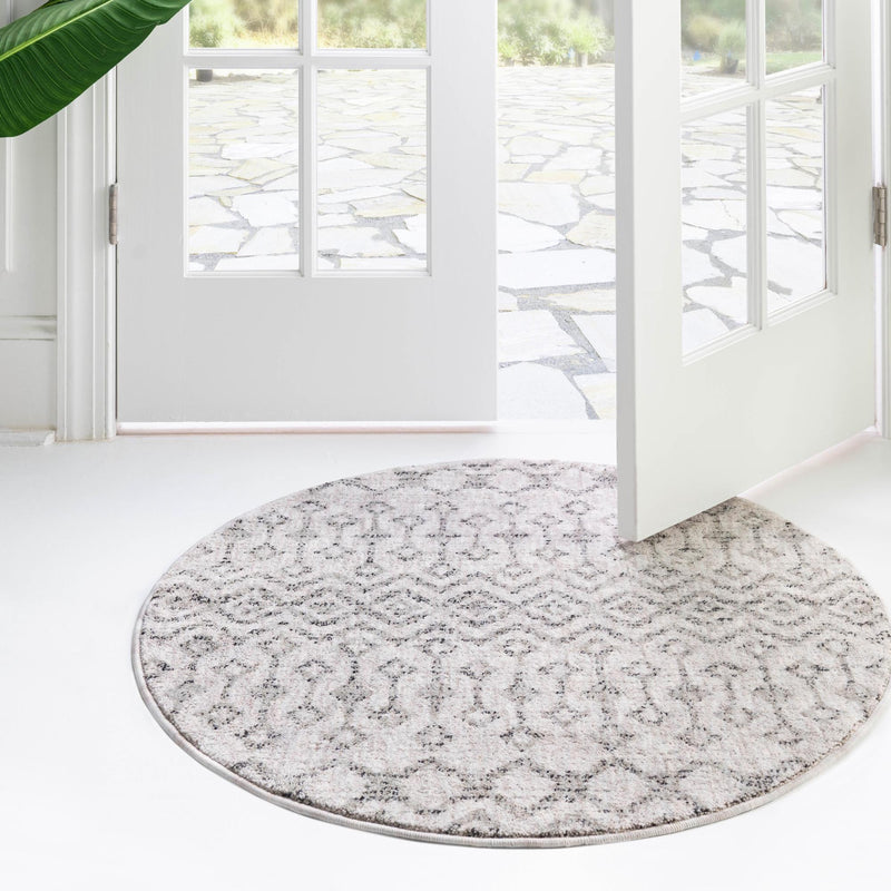 Geo Garden Lattice Collection Area Rug - Andalusia Round Ivory lifestyle 91