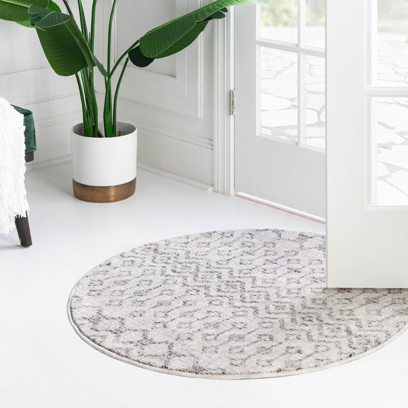 Geo Garden Lattice Collection Area Rug - Andalusia Round Ivory lifestyle 93