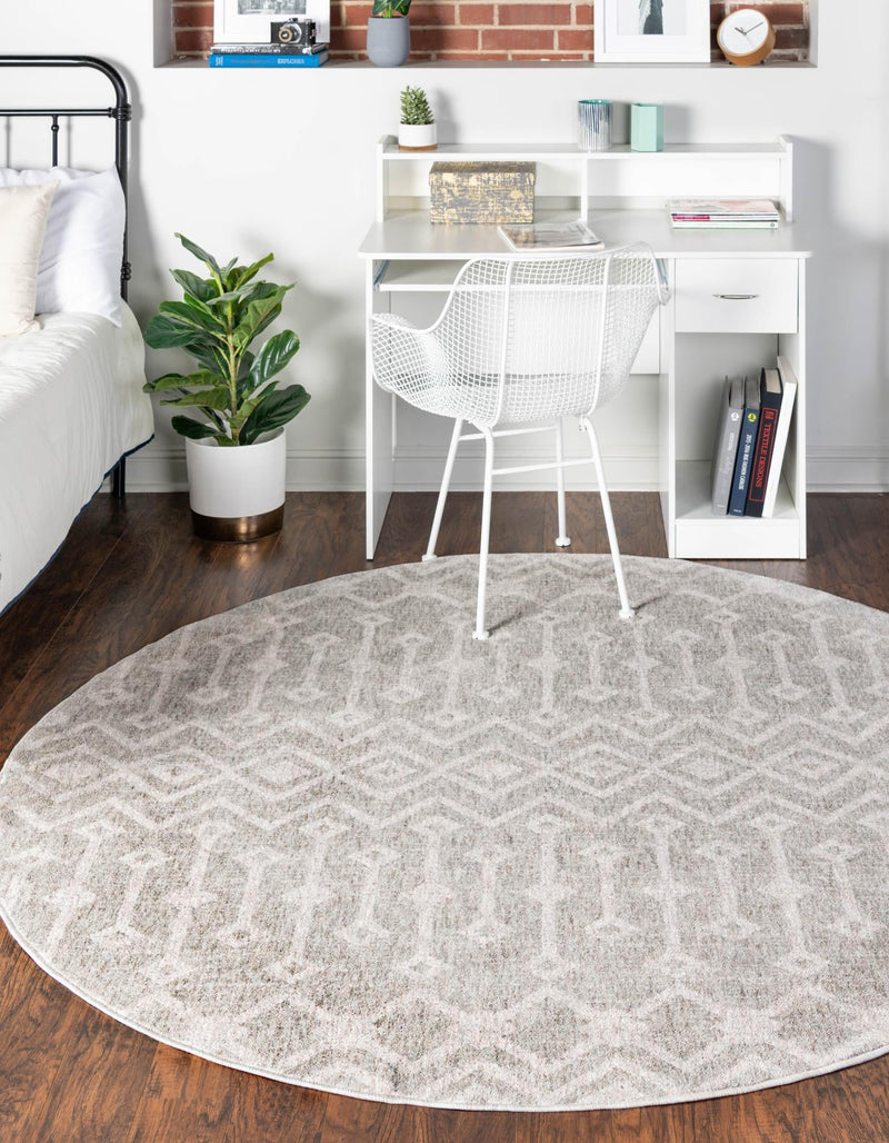 Geo Garden Lattice Collection Area Rug - Andalusia Round Gray lifestyle 104