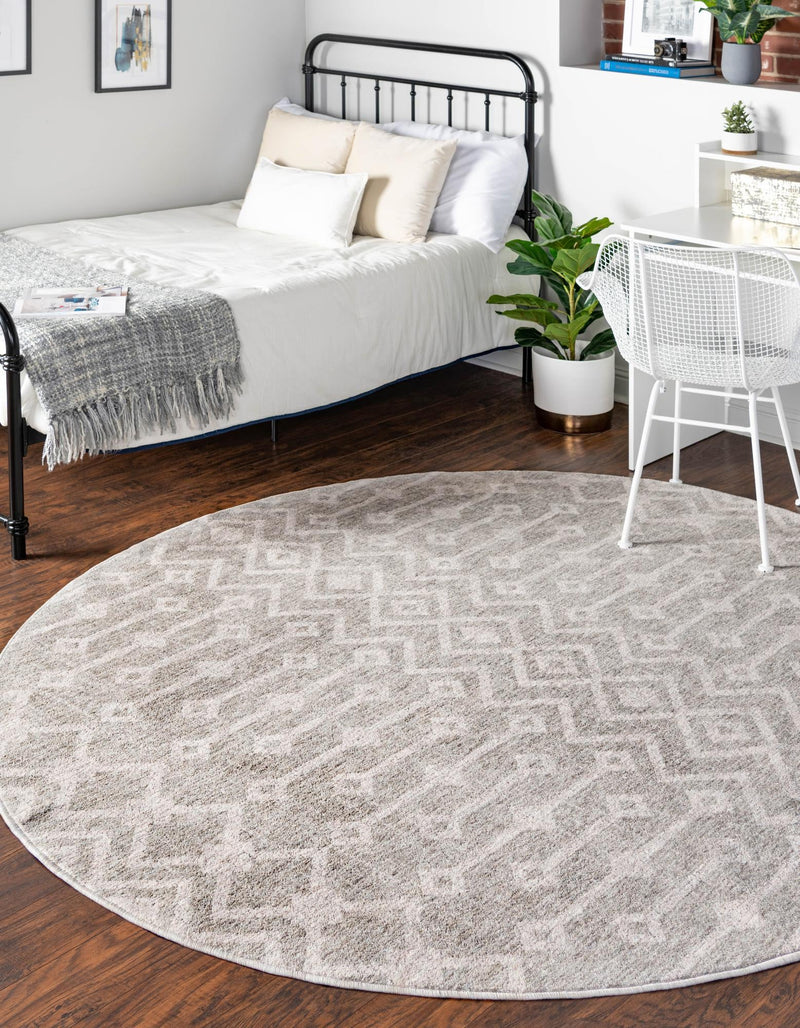 Geo Garden Lattice Collection Area Rug - Andalusia Round Gray lifestyle 114