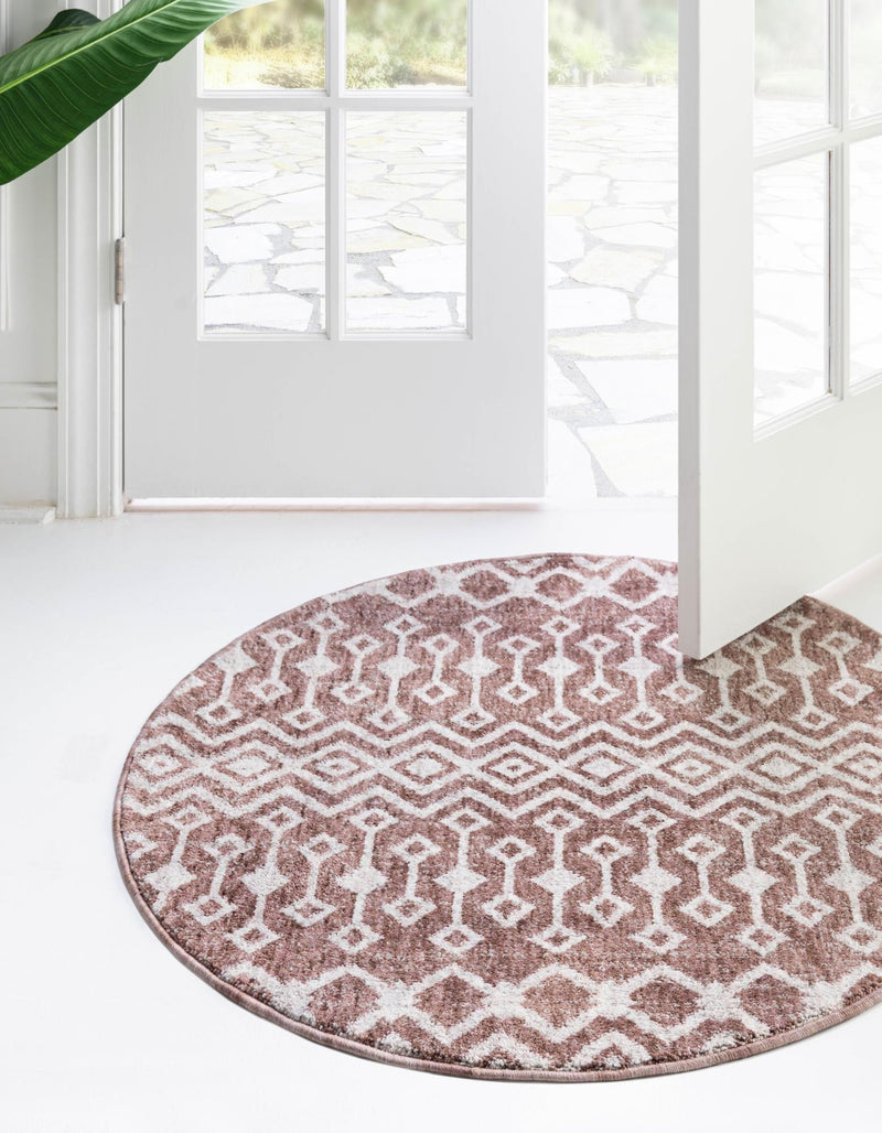Geo Garden Lattice Collection Area Rug - Andalusia Round Dusty Rose lifestyle 46