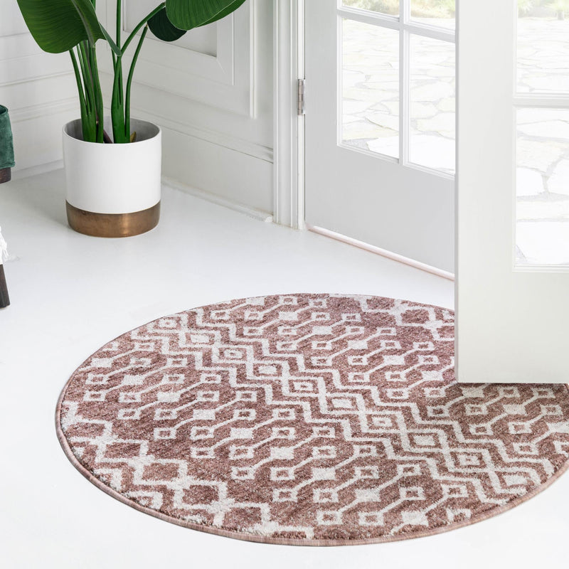 Geo Garden Lattice Collection Area Rug - Andalusia Round Dusty Rose lifestyle 92