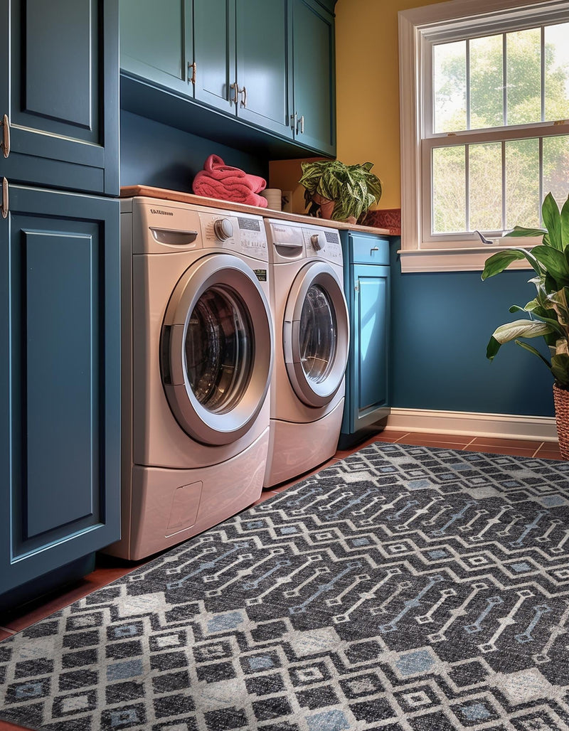 Geo Garden Lattice Collection Area Rug - Andalusia Rectangle Charcoal Gray lifestyle 13