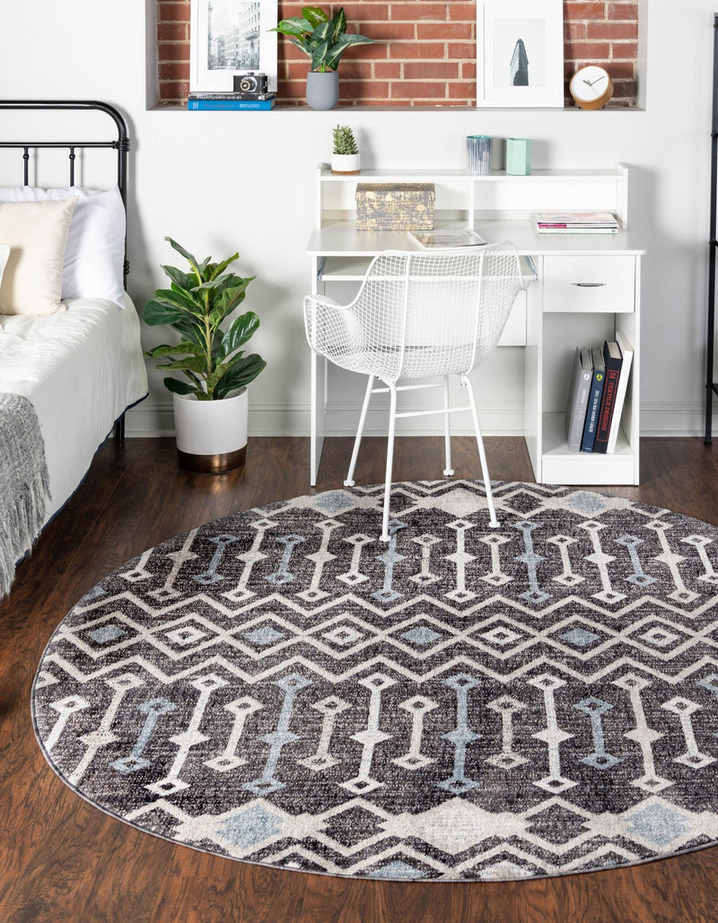 Geo Garden Lattice Collection Area Rug - Andalusia Round Charcoal Gray lifestyle 106