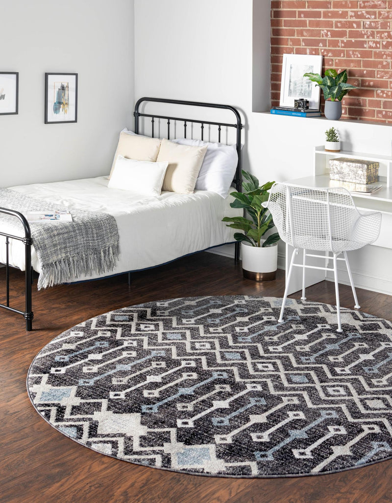 Geo Garden Lattice Collection Area Rug - Andalusia Round Charcoal Gray lifestyle 116