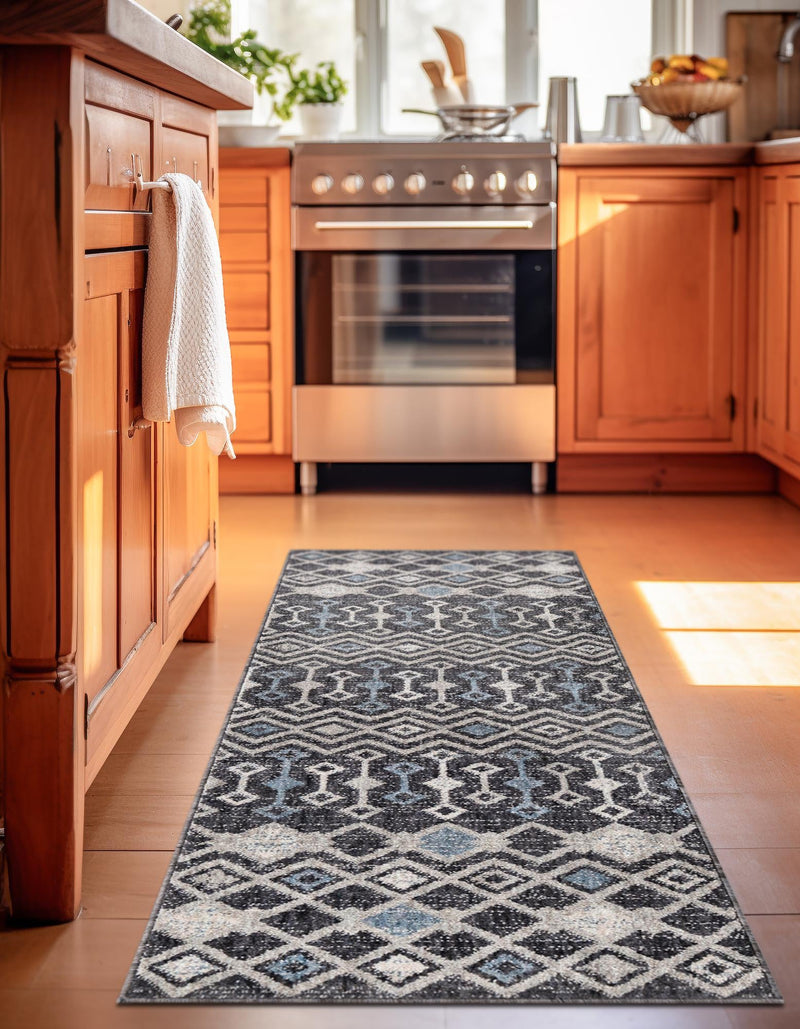Geo Garden Lattice Collection Area Rug - Andalusia Runner Charcoal Gray lifestyle 128