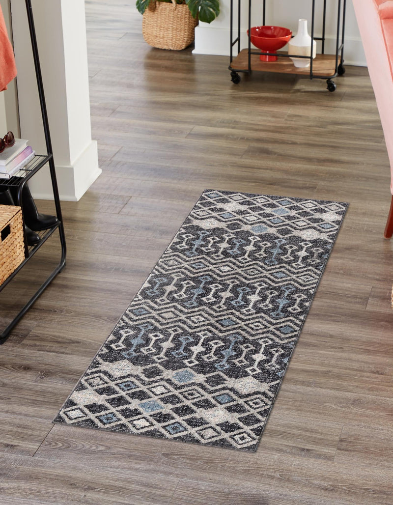 Geo Garden Lattice Collection Area Rug - Andalusia Runner Charcoal Gray lifestyle 143