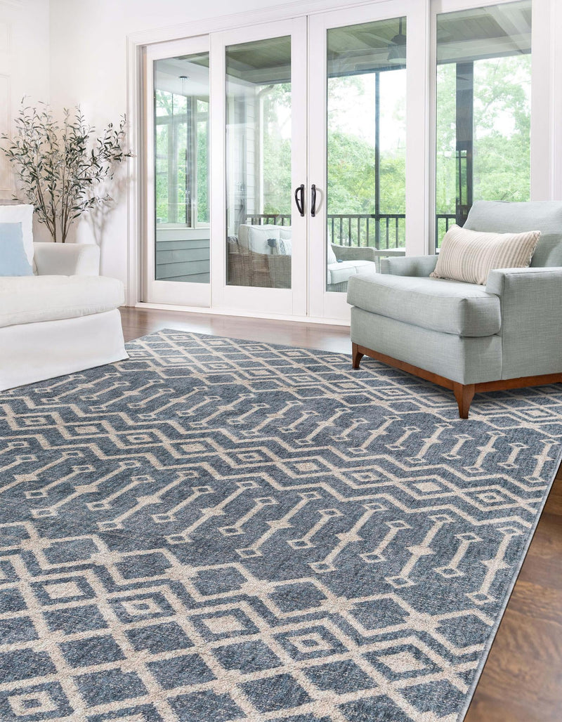 Geo Garden Lattice Collection Area Rug - Andalusia Rectangle Harbor Blue lifestyle 8