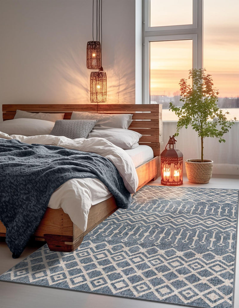 Geo Garden Lattice Collection Area Rug - Andalusia Rectangle Harbor Blue lifestyle 13
