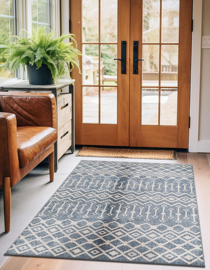 Geo Garden Lattice Collection Area Rug - Andalusia Rectangle Harbor Blue lifestyle 18