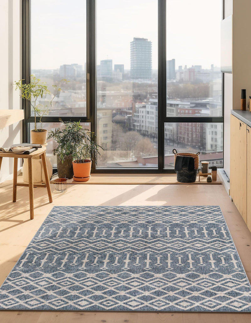 Geo Garden Lattice Collection Area Rug - Andalusia Rectangle Harbor Blue lifestyle 28