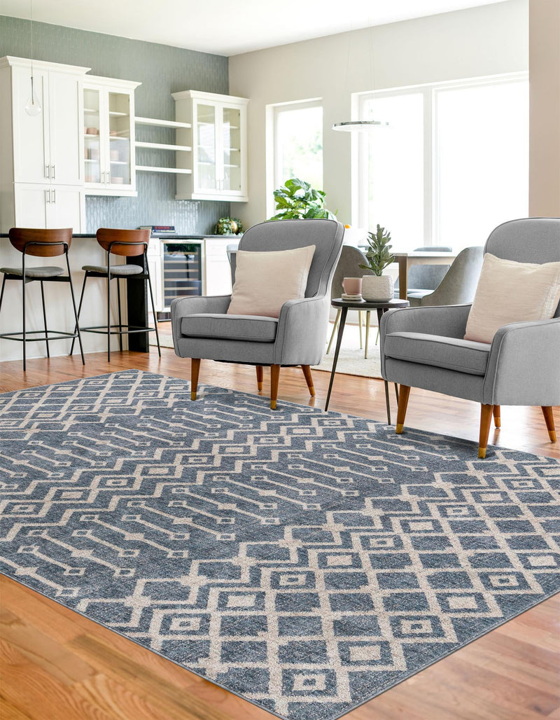 Geo Garden Lattice Collection Area Rug - Andalusia Rectangle Harbor Blue lifestyle 38
