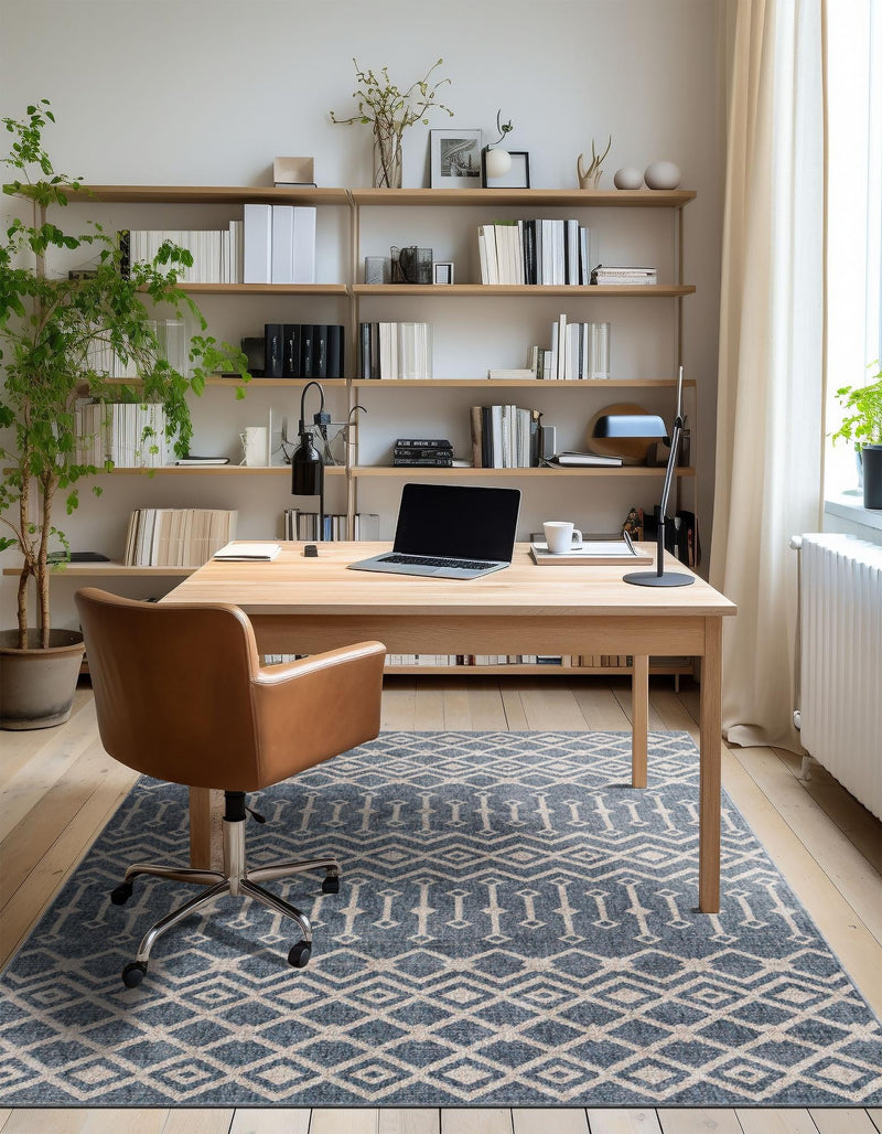 Geo Garden Lattice Collection Area Rug - Andalusia Rectangle Harbor Blue lifestyle 43