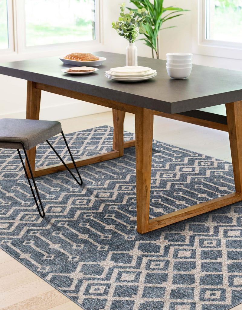 Geo Garden Lattice Collection Area Rug - Andalusia Rectangle Harbor Blue lifestyle 53