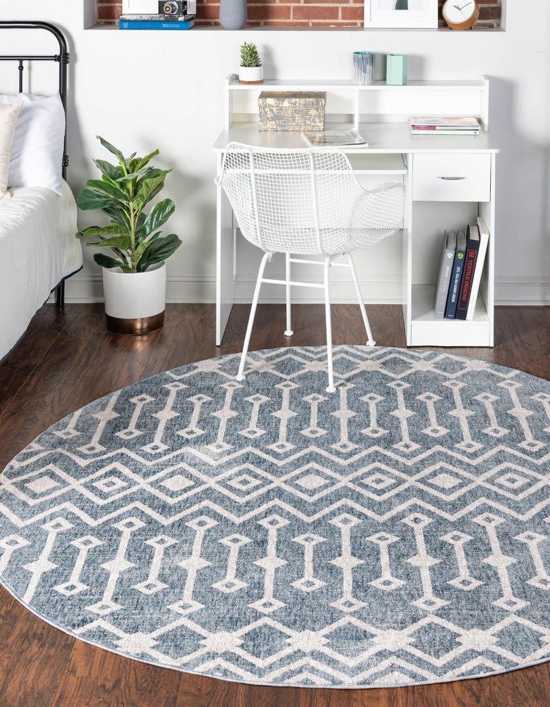 Geo Garden Lattice Collection Area Rug - Andalusia Round Harbor Blue lifestyle 108